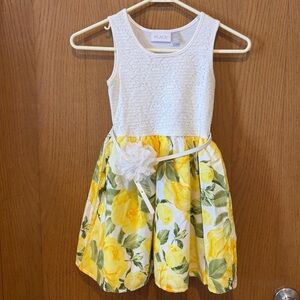 The Children's Place Girls Easter Dress White Lace & Yellow Floral - Size 5/6